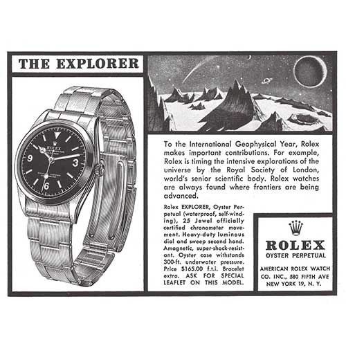 Publicité de la Rolex Explorer digne héritière de la 6424